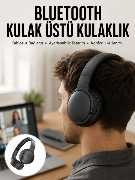 Kablosuz Bluetooth Kulaklık Kulak Üstü Ayarlanabilir Uzun Ömürlü Yeni Nesil - Lisinya