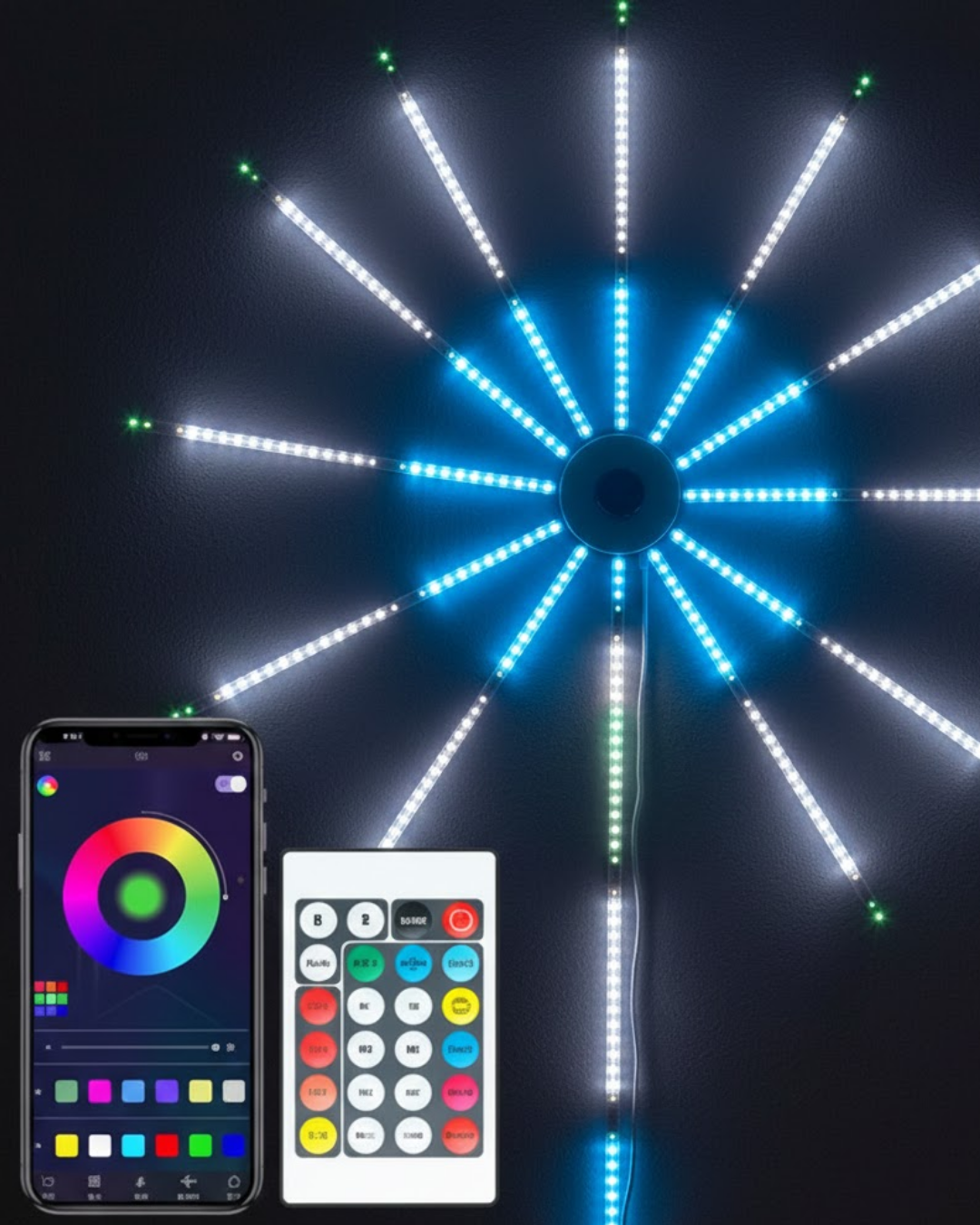 RGB LED Duvar Dekoru Sökülebilir Kollu Havai Fişek Işık Sistemi - Lisinya