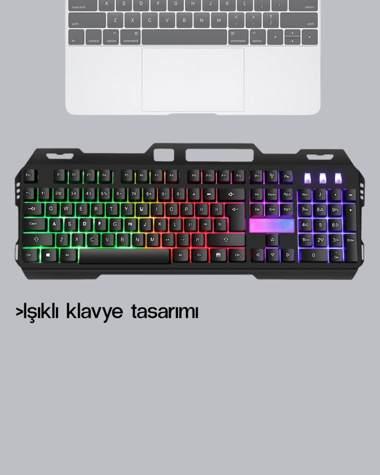RGB Işıklı Oyuncu Klavye Mouse Seti – Türkçe Q, Ayarlanabilir DPI-YamanHobi