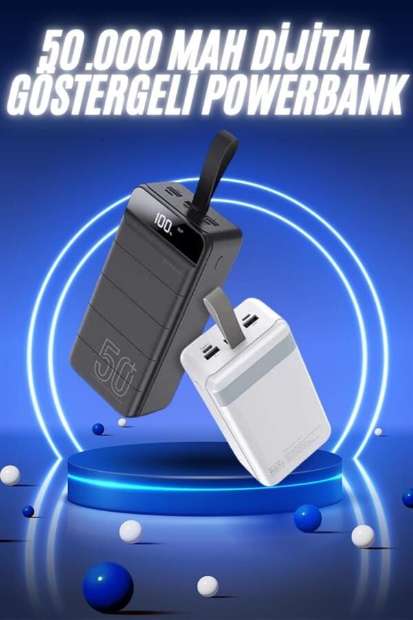 YamanHobi 50000 mAh Powerbank PD3.0 Hızlı Şarjlı LED Göstergeli Beyaz
