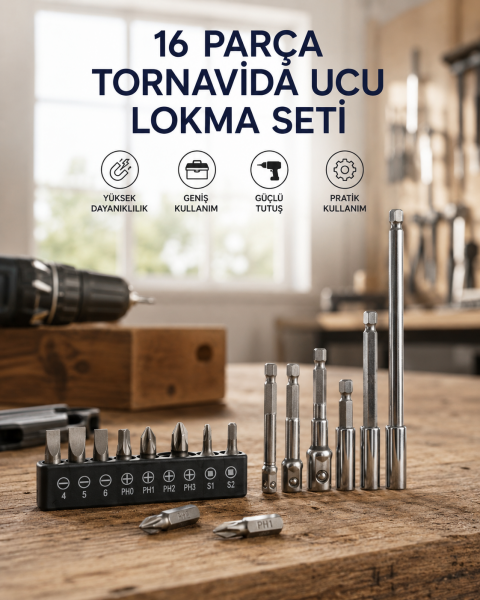 16 Parça Bits, Adaptör Ve Tornavida Ucu Seti - Lisinya