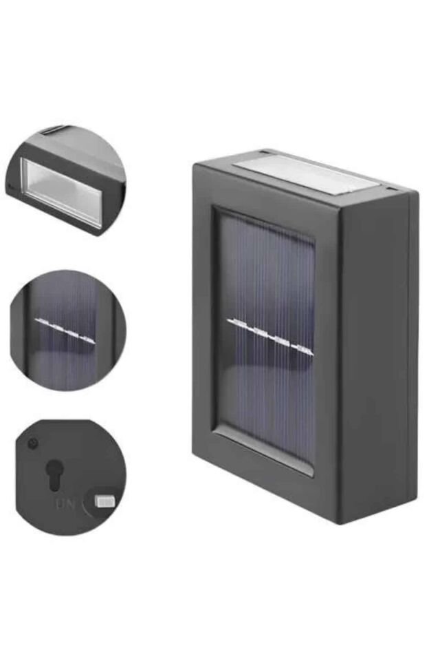 YamanHobi Çift Taraflı Solar Duvar Lambası 2 LED IP65 Siyah