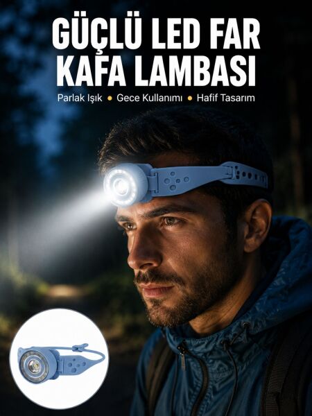 LED Kafa Lambası Kamp Yürüyüş ve Gece Kullanımı İçin Yeni Nesil - Lisinya