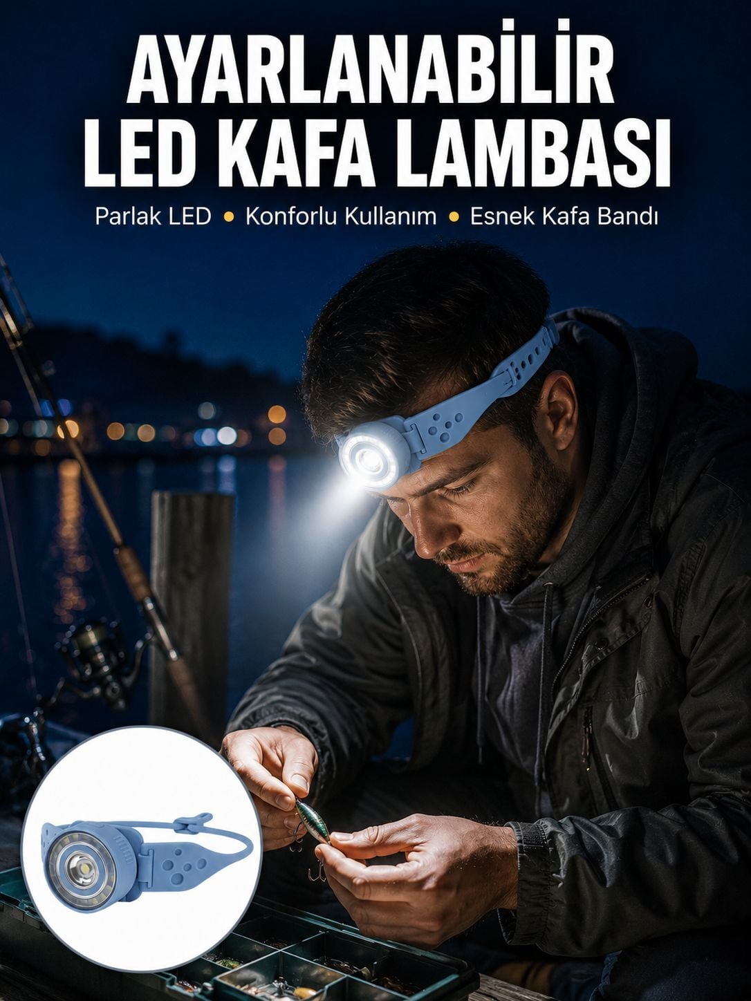 Kampçı Kafa Lambası Su Geçirmez Çok Modlu LED Yeni Nesil - Lisinya