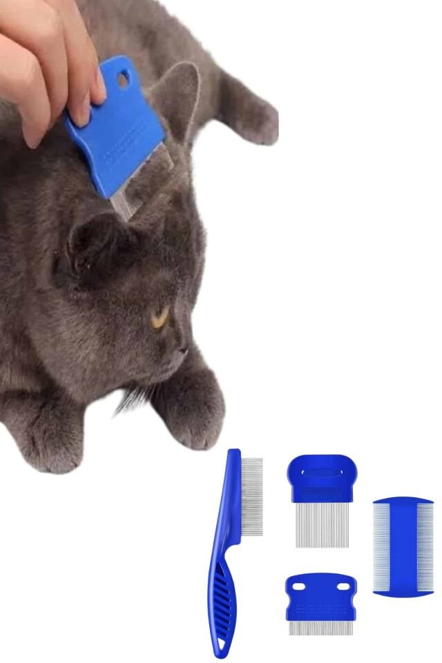 4'lü Bit Pire Tarağı Set Kedi Köpek Evcil Hayvan Tüy Toplayıcı Mavi - Lisinya