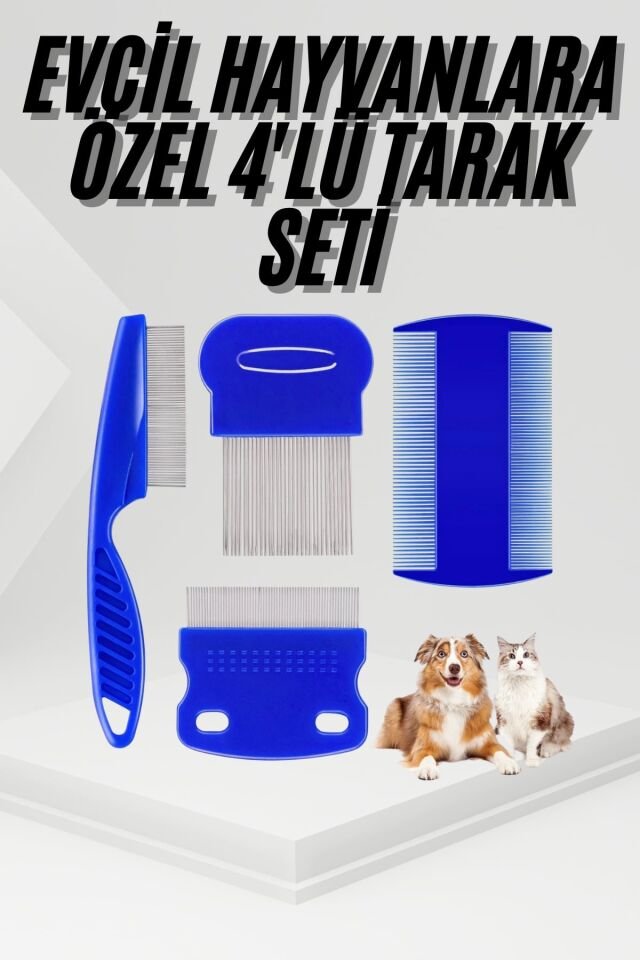 4'lü Bit Pire Tarağı Set Kedi Köpek Evcil Hayvan Tüy Toplayıcı Mavi - Lisinya