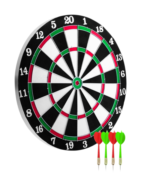 12 İnç Ahşap Dart Tahtası 4 Adet Metal Uçlu Dart Oku Dahil - Lisinya