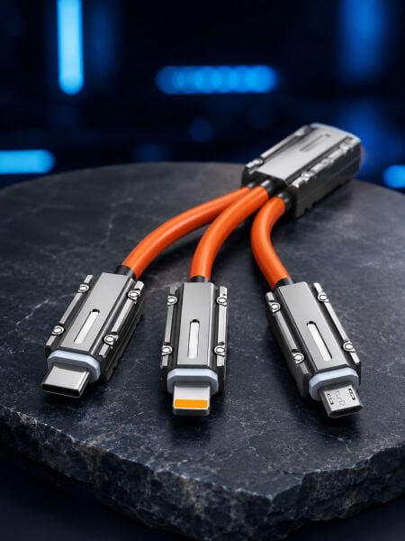 USB Type-C, Lightning ve Micro USB Uyumlu 3'ü 1 Arada Hızlı Şarj Kablosu