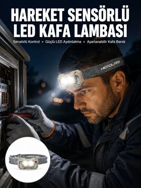 Şarjlı Wave Sensörlü LED Kafa Feneri Outdoor Kullanım Yeni Nesil - Lisinya