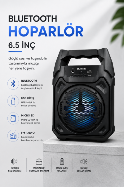 Mikrofonlu Bluetooth Ses Sistemli USB, Micro SD, FM ve Uzun Pil Ömrü - Lisinya