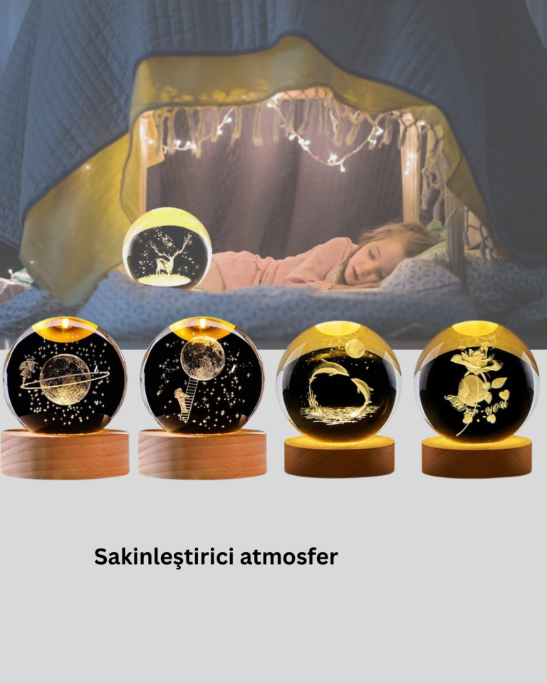 LED Işıklı Geyikli Kristal Küre Ahşap Standlı Modern Dekor Lamba - Lisinya