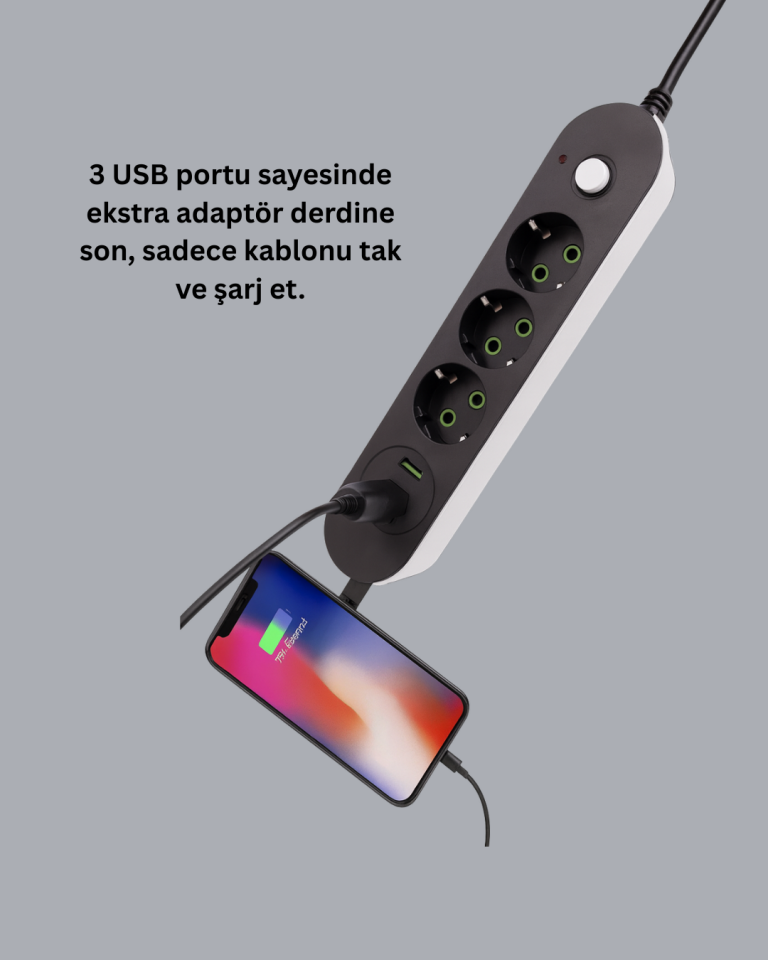 3 USB Portlu Üçlü Priz CXE103 - Lisinya