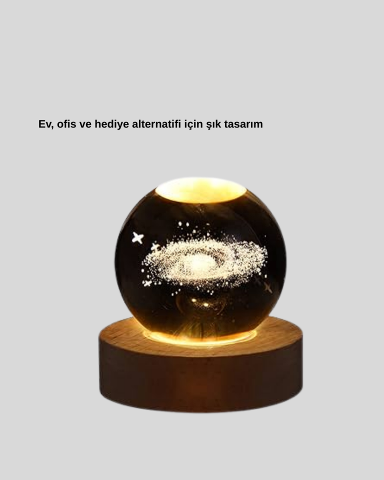 Samanyolu Desenli Kristal Küre Ahşap Standlı Gün Işığı LED Masa Lambası - Lisinya