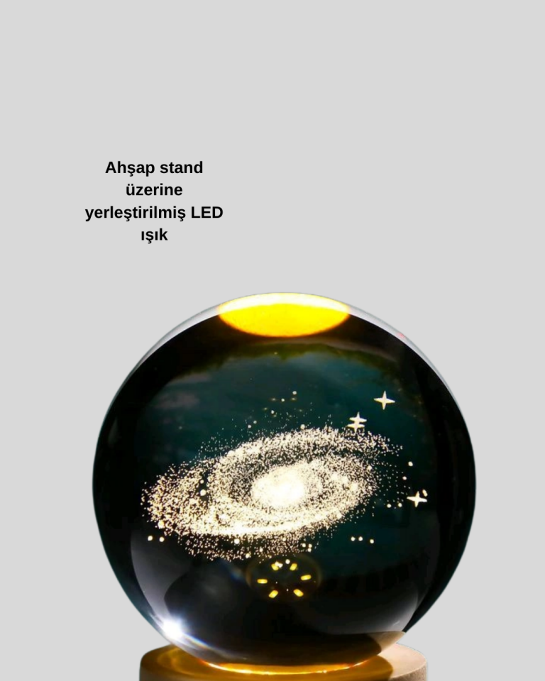 Samanyolu Desenli Kristal Küre Ahşap Standlı Gün Işığı LED Masa Lambası - Lisinya