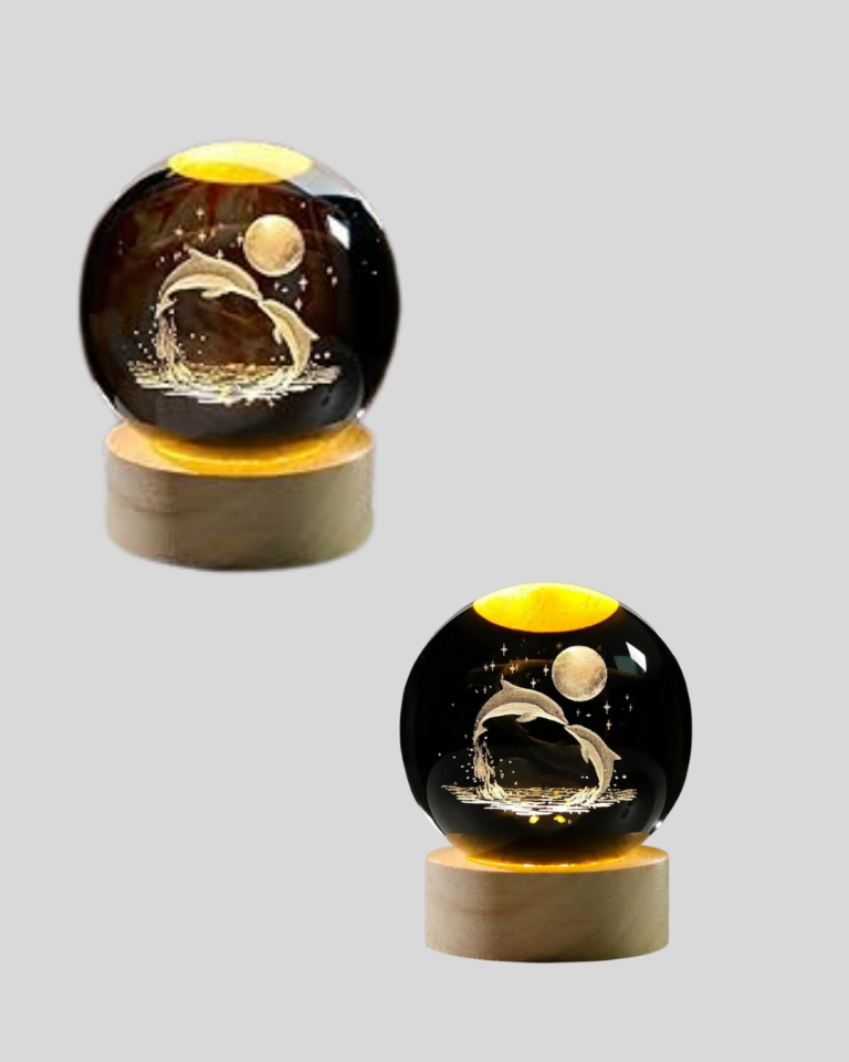 Yunus Temalı Kristal Küre USB Işıklı Ahşap Altlıklı Gece Lambası - Lisinya