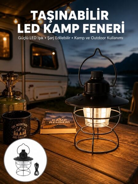 4 Fonksiyonlu Dekoratif Kamp Lambası – Tungsten Ampul, USB Çıkışlı Yeni Nesil - Lisinya