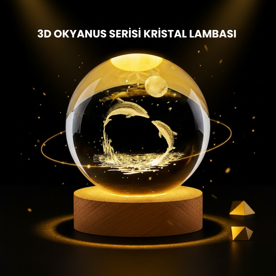 LED Işıklı Yunus Küre Ahşap Standlı Modern Dekoratif Aksesuar - Lisinya