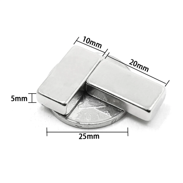2 Adet 20x10x5 mm Neodyum Magnet N35 Güçlü Mıknatıs Köşeli ve Dayanıklı Nikel Kaplama ( Lisinya )