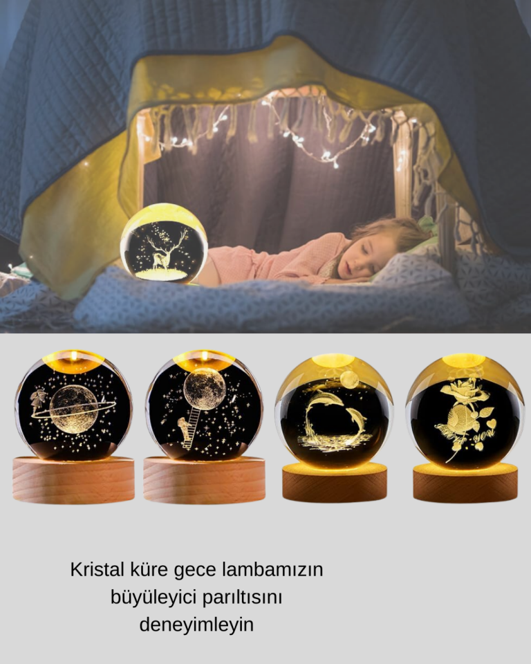 Yunus Figürlü LED Kristal Küre Ahşap Standlı Dekoratif Gece Lambası - Lisinya