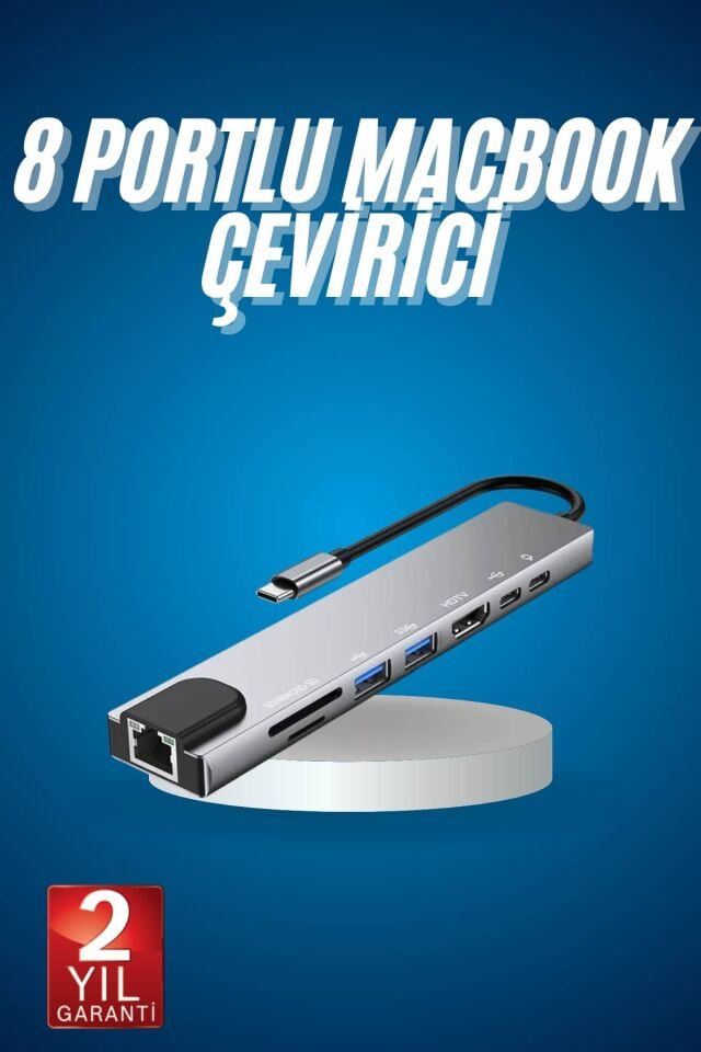 8 Port Çoklayıcı Macbook Ile Uyumlu Çoğaltıcı Type-C dönüştürücü TF SD kart - Lisinya