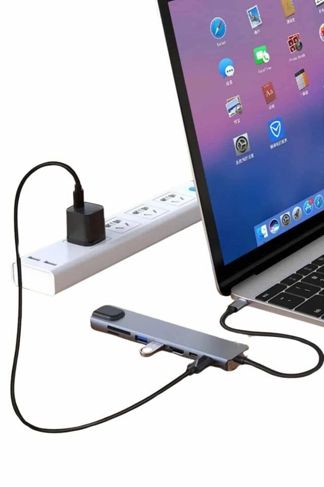 8 Port Çoklayıcı Macbook Ile Uyumlu Çoğaltıcı Type-C dönüştürücü TF SD kart - Lisinya
