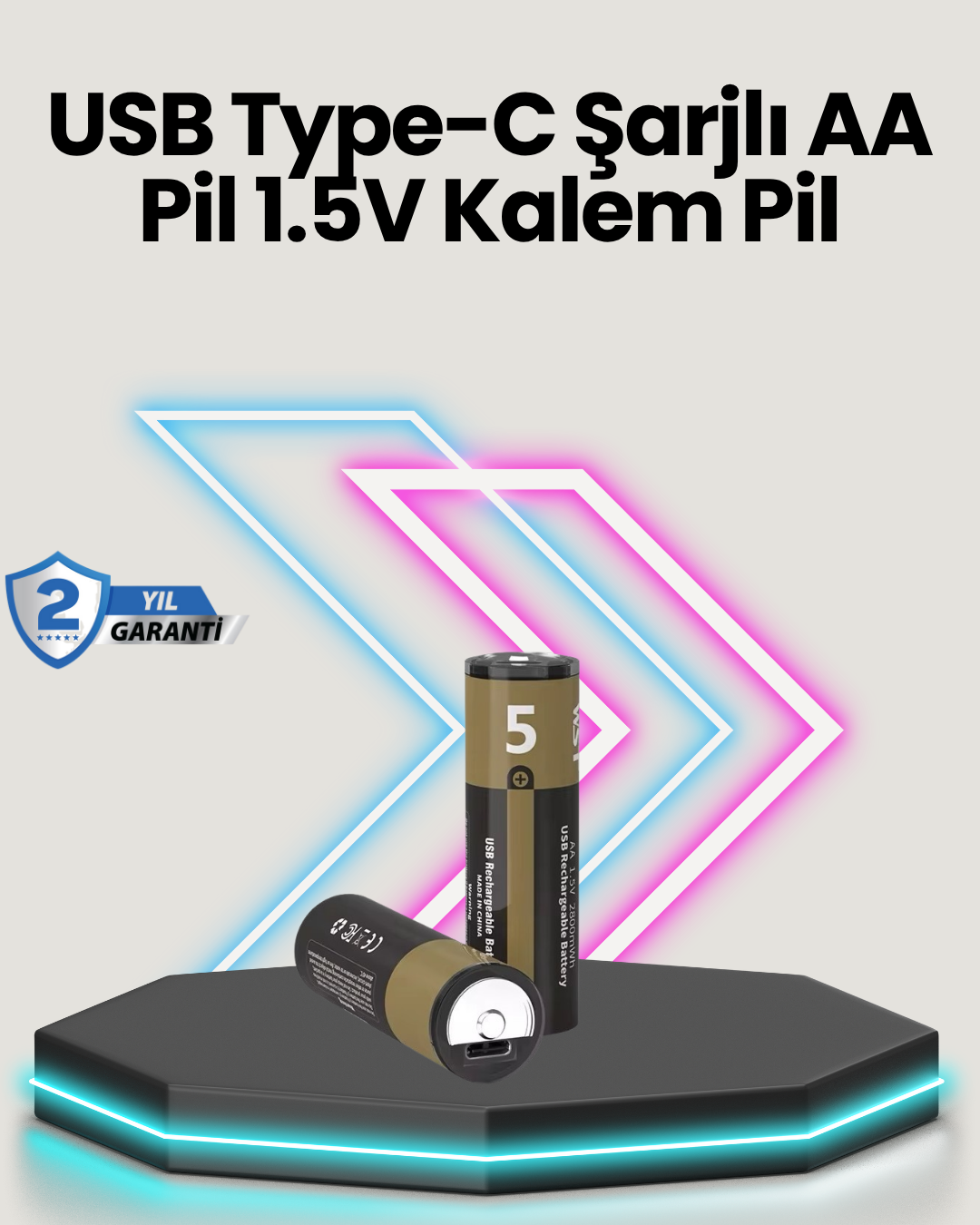 Yüksek Performanslı AA USB Şarjlı Lityum Pil | 1.5V Sabit Güç | 2’li Paket - Lisinya