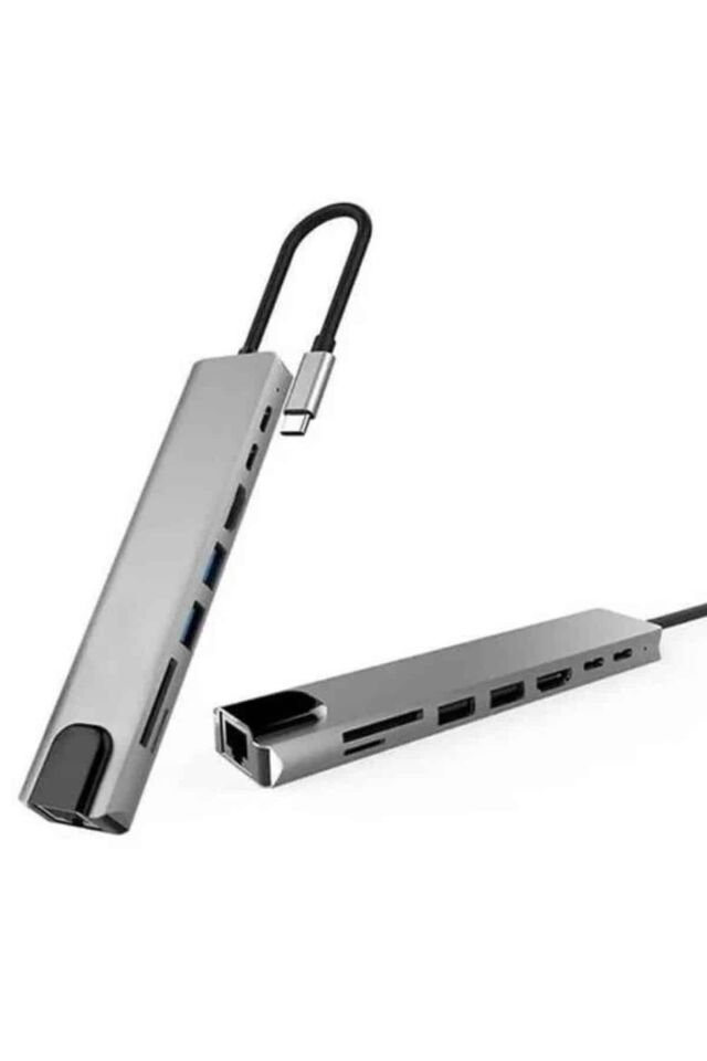 8 Portlu Macbook Çevirici Type C Hub  SD TF USB Çoğaltıcı Ethernet - Lisinya