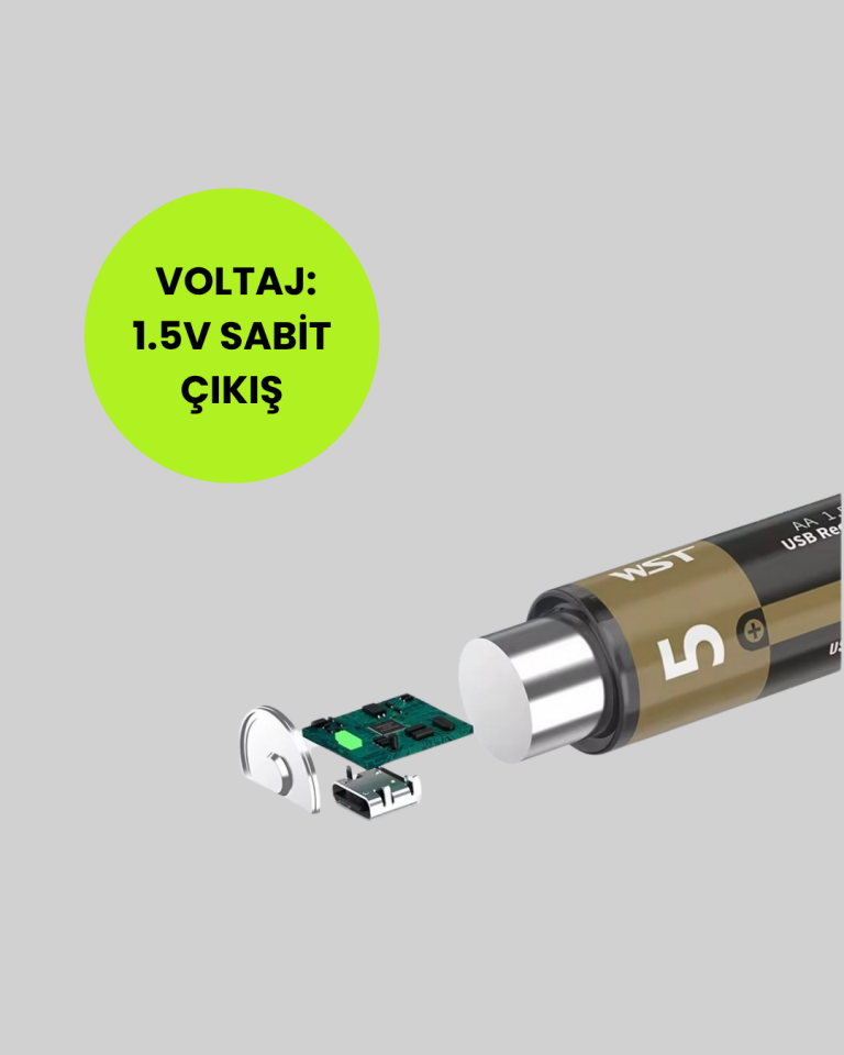 Yüksek Performanslı AA USB Şarjlı Lityum Pil | 1.5V Sabit Güç | 2’li Paket - Lisinya
