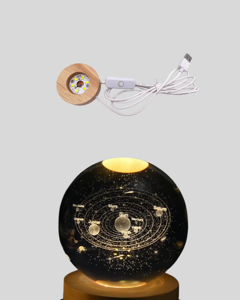 USB Bağlantılı Işıklı Kristal Küre Modern Ahşap Tabanlı Dekor - Lisinya