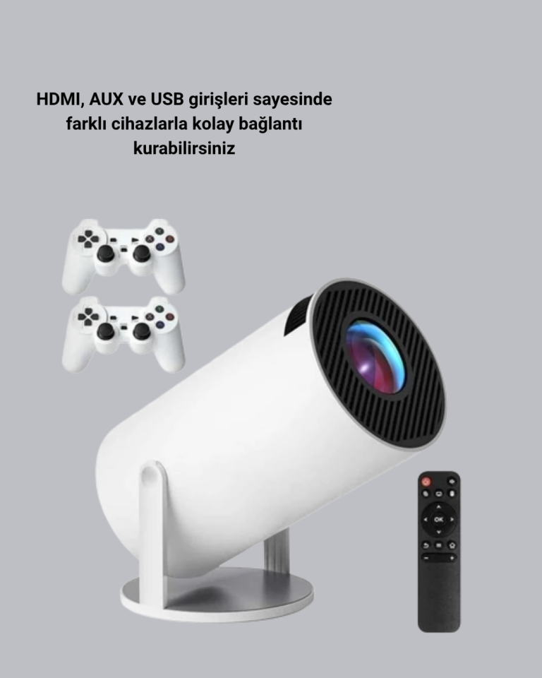 4K Wi-Fi 6 Projeksiyon Cihazı – 10.000+ Oyun Desteği, Kablosuz Bağlantı ve Çoklu Giriş Portları - Lisinya