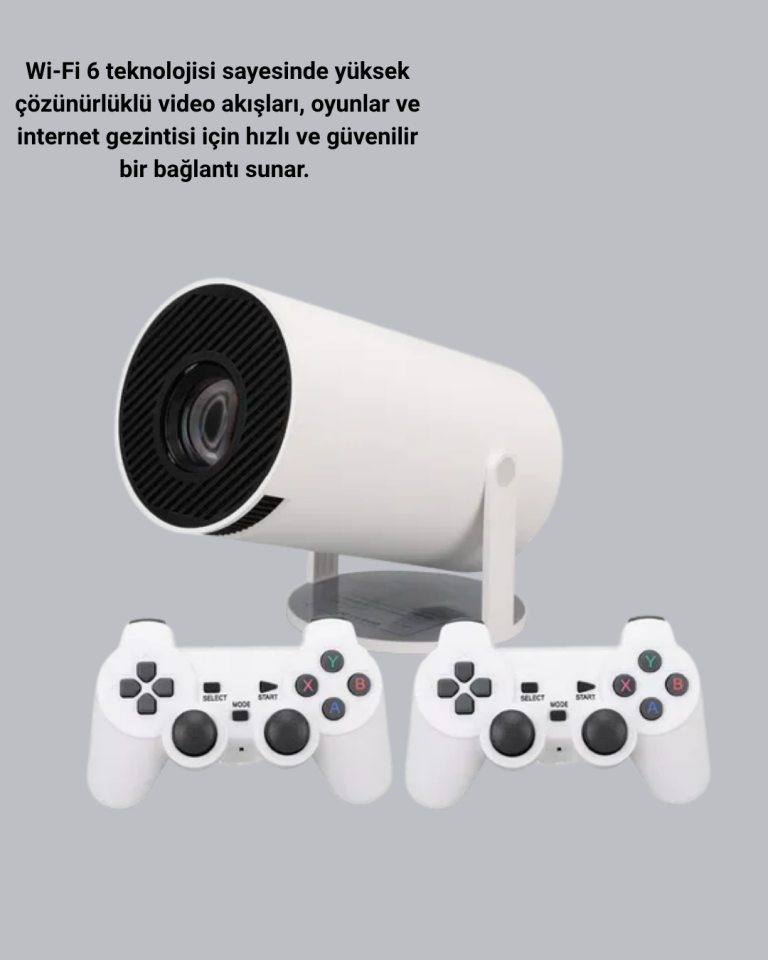 4K Wi-Fi 6 Projeksiyon Cihazı – 10.000+ Oyun Desteği, Kablosuz Bağlantı ve Çoklu Giriş Portları - Lisinya