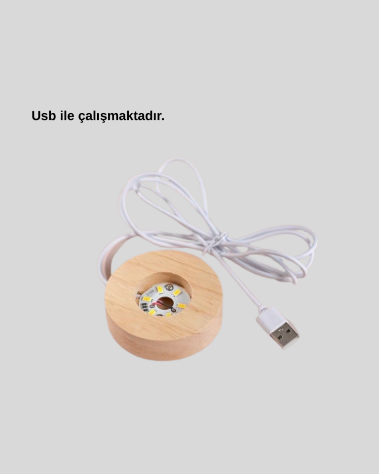 USB Bağlantılı Işıklı Kristal Küre Modern Ahşap Tabanlı Dekor - Lisinya