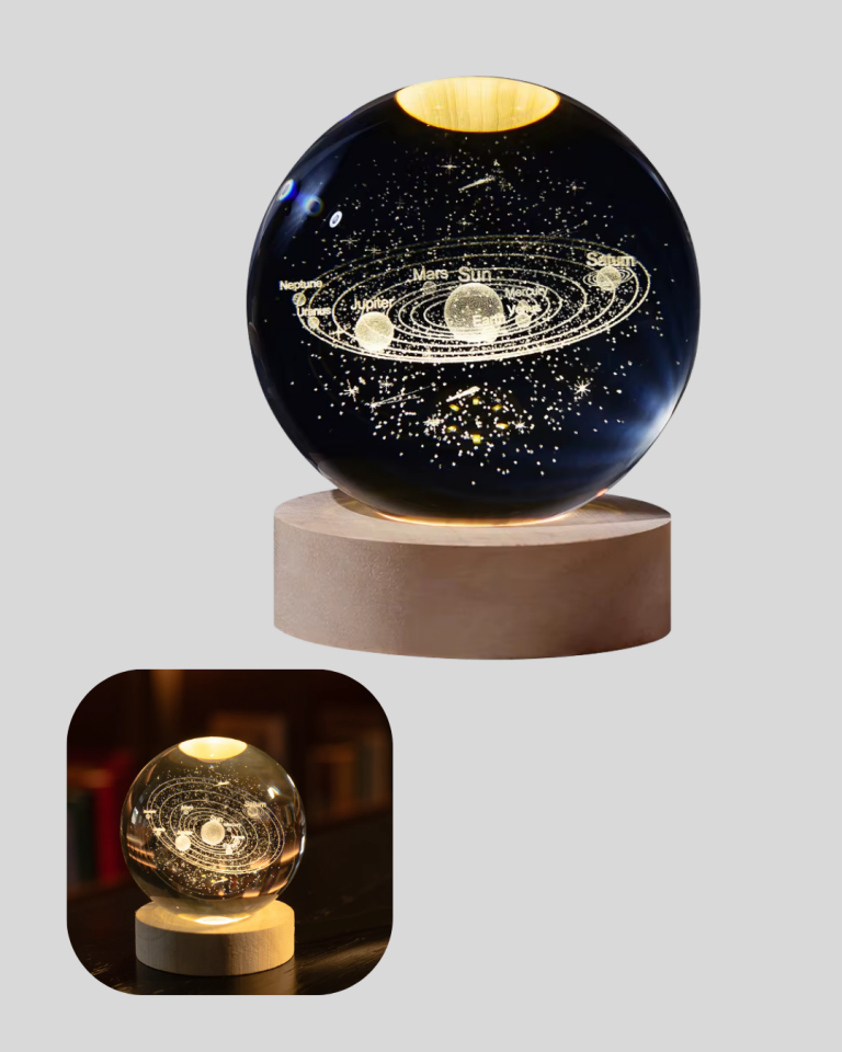 USB Bağlantılı Işıklı Kristal Küre Modern Ahşap Tabanlı Dekor - Lisinya