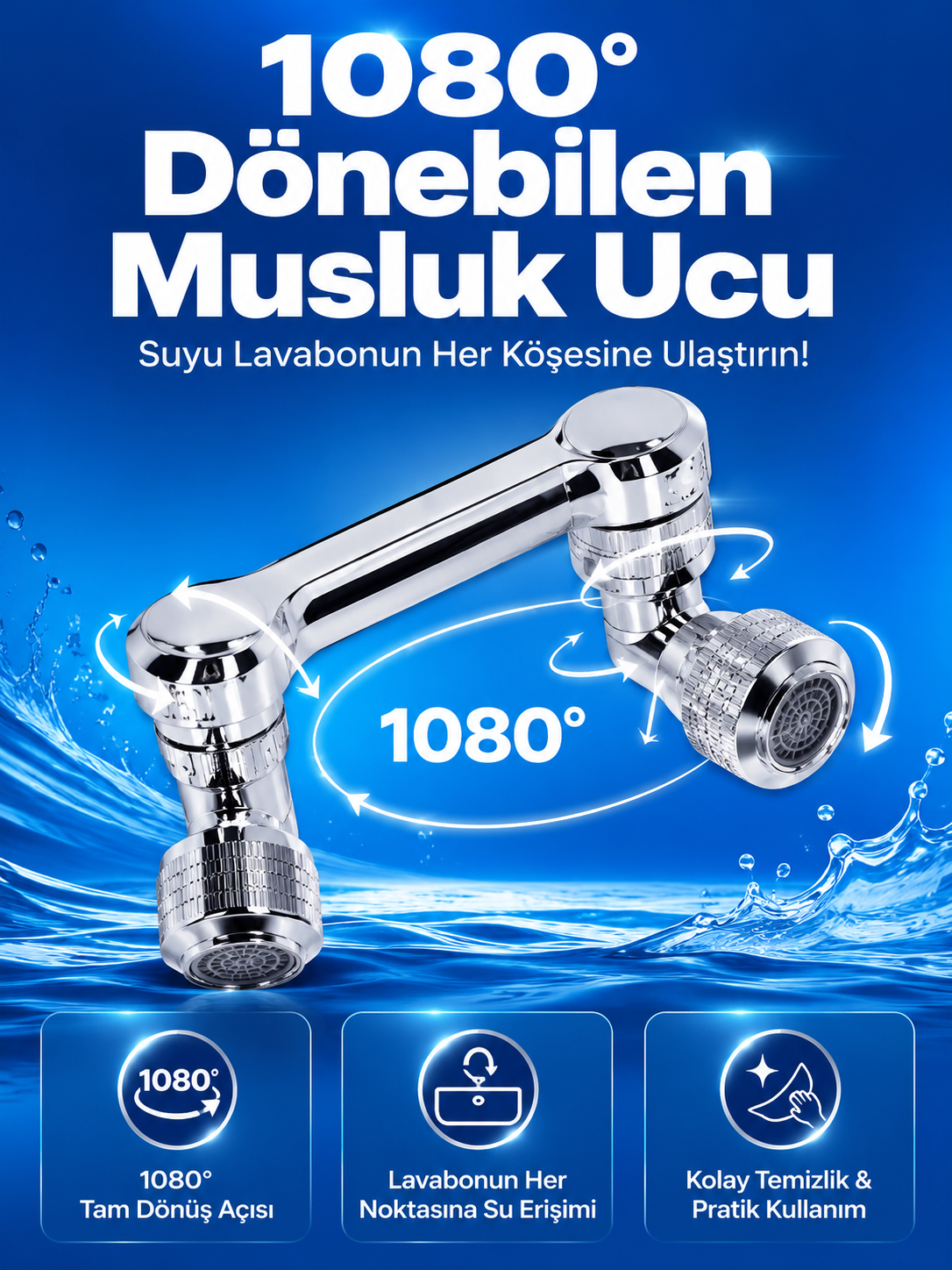 Döndürülebilir Musluk Mutfak Banyo Musluk Ucu Başlığı 4 Filtreli - Lisinya