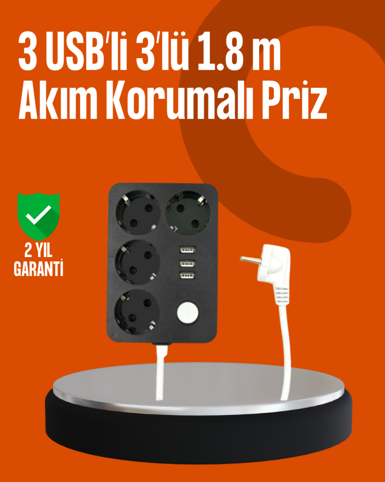 Akım Korumalı 3 USB Portlu 4’lü Priz 4.1A Hızlı Şarj - Lisinya