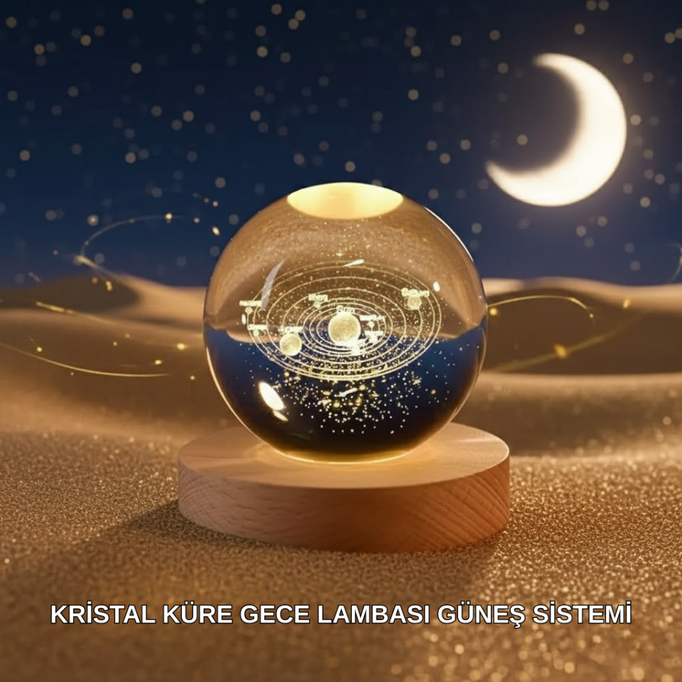 Dekoratif LED Kristal Küre Ahşap Altlıklı Şık Gece Lambası - Lisinya