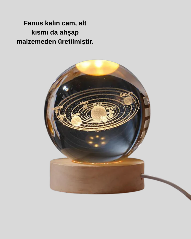 Dekoratif LED Kristal Küre Ahşap Altlıklı Şık Gece Lambası - Lisinya