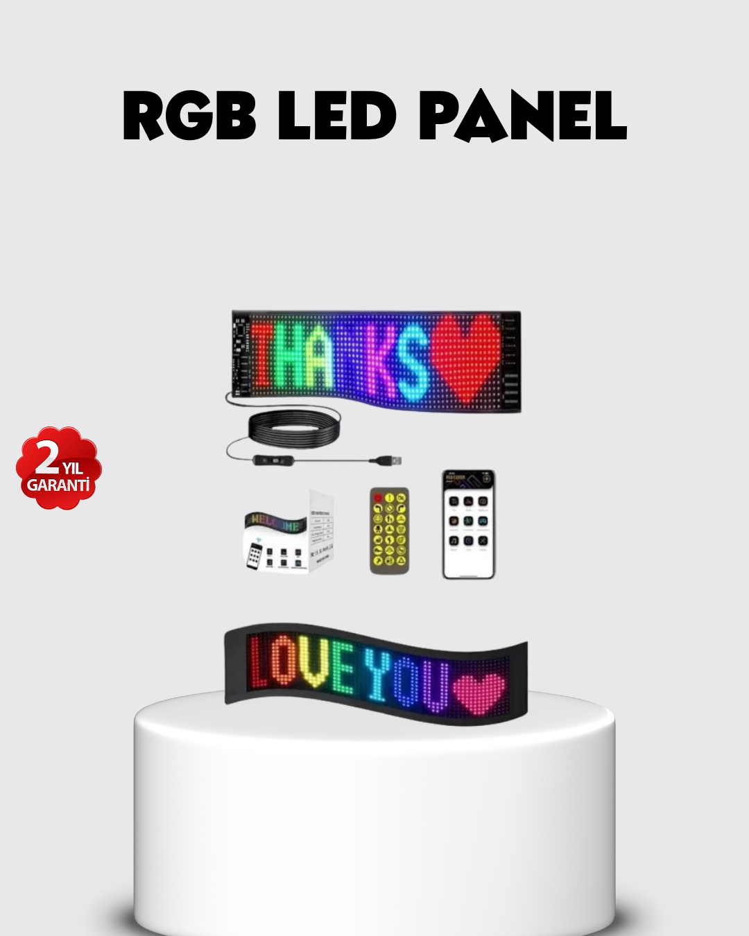 RGB LED Panel – USB Güç Girişli, GIF ve Yazı Gösterimli Akıllı Ekran - Lisinya