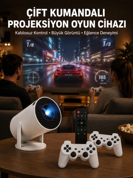 Kablosuz Mini Projeksiyon Cihazı Oyun ve Film İçin Taşınabilir Ev Sineması Yeni Nesil - Lisinya