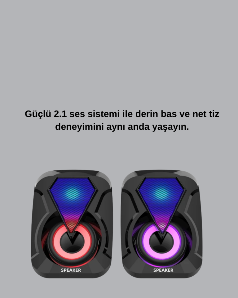 USB Bağlantılı RGB 2.1 Hoparlör Seti Derin Bas ve Renkli Işık - Lisinya
