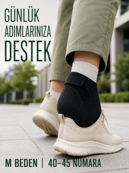 Topuk Destek Çorabı M Beden 40-45 Ayarlanabilir Cırtlı Esnek Siyah Tasarım - Lisinya