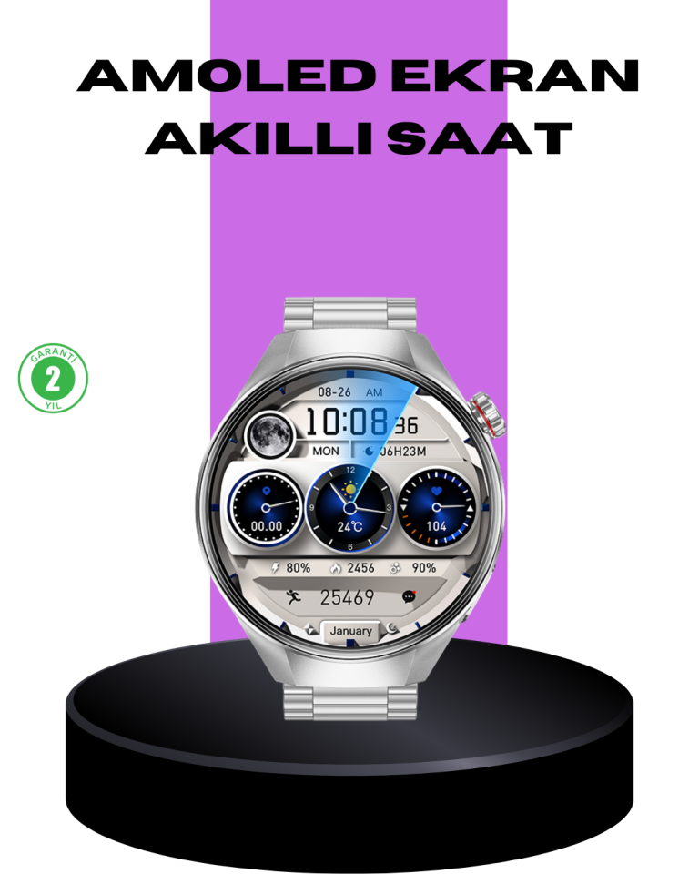 Akıllı Saat Metal Kordonlu Tam Ekran AMOLED – Arama ve Sağlık Takip Özellikli - Lisinya
