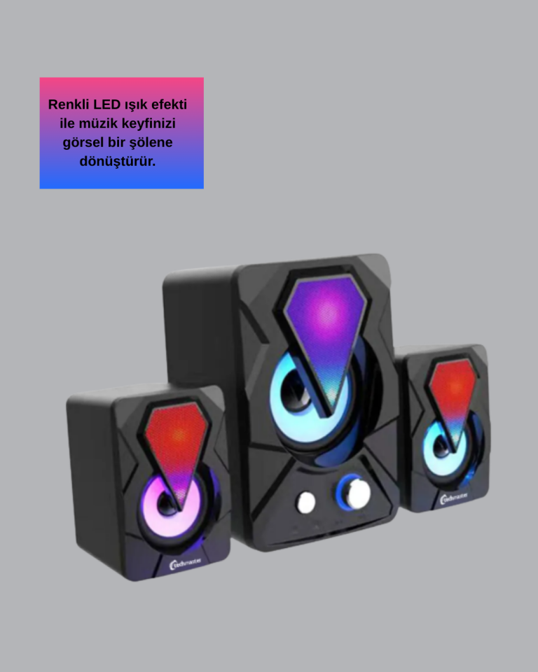 2.1 USB Bağlantılı Oyun Hoparlörü Renkli LED Işıklı - Lisinya