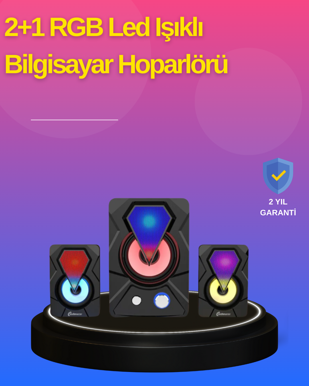 2.1 Kanal RGB LED Oyun Hoparlörü Subwoofer Destekli - Lisinya
