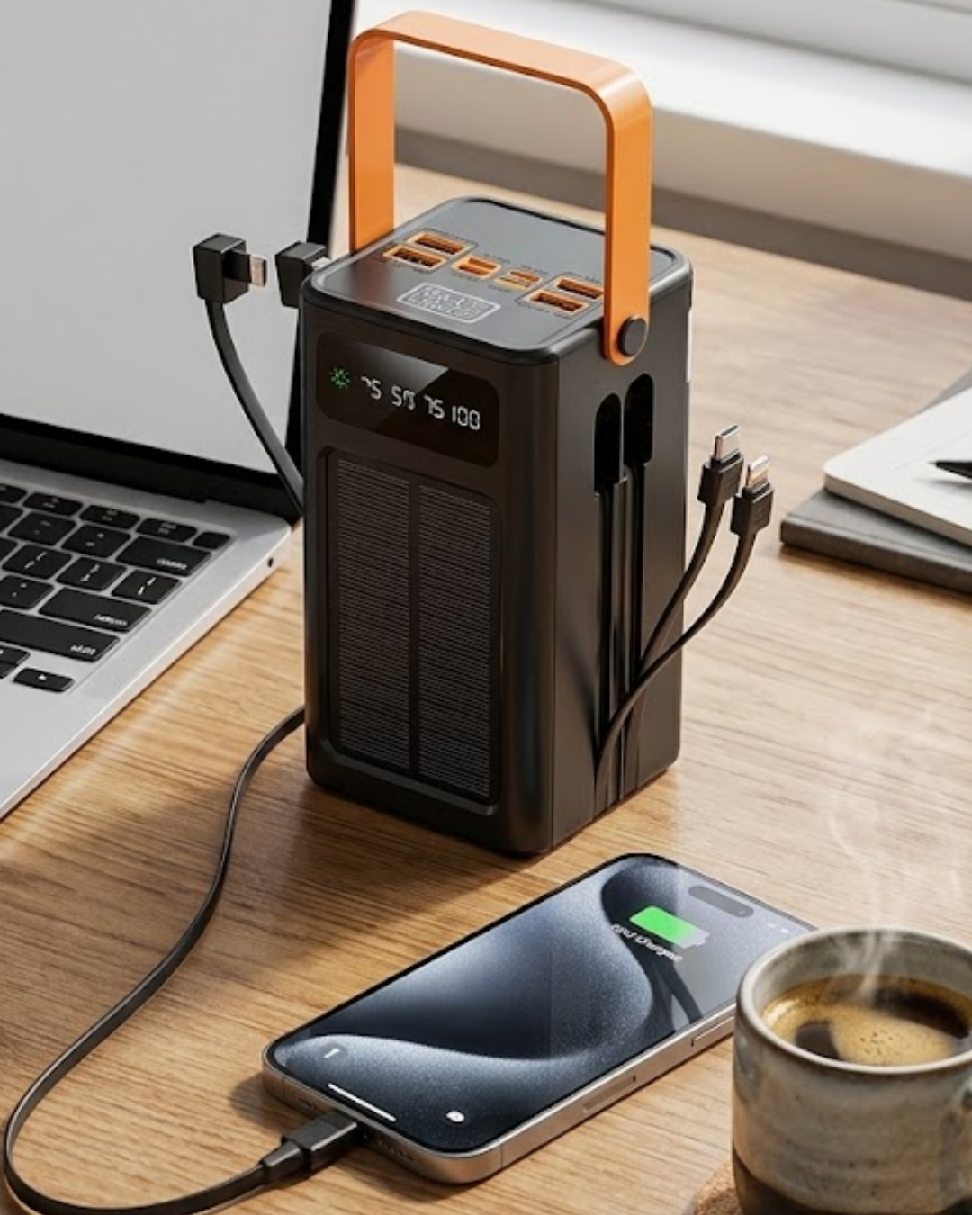 YamanHobi Güneş Enerjili Taşınabilir Powerbank Dijital Ekranlı Çoklu Çıkışlı Hızlı Şarj Cihazı