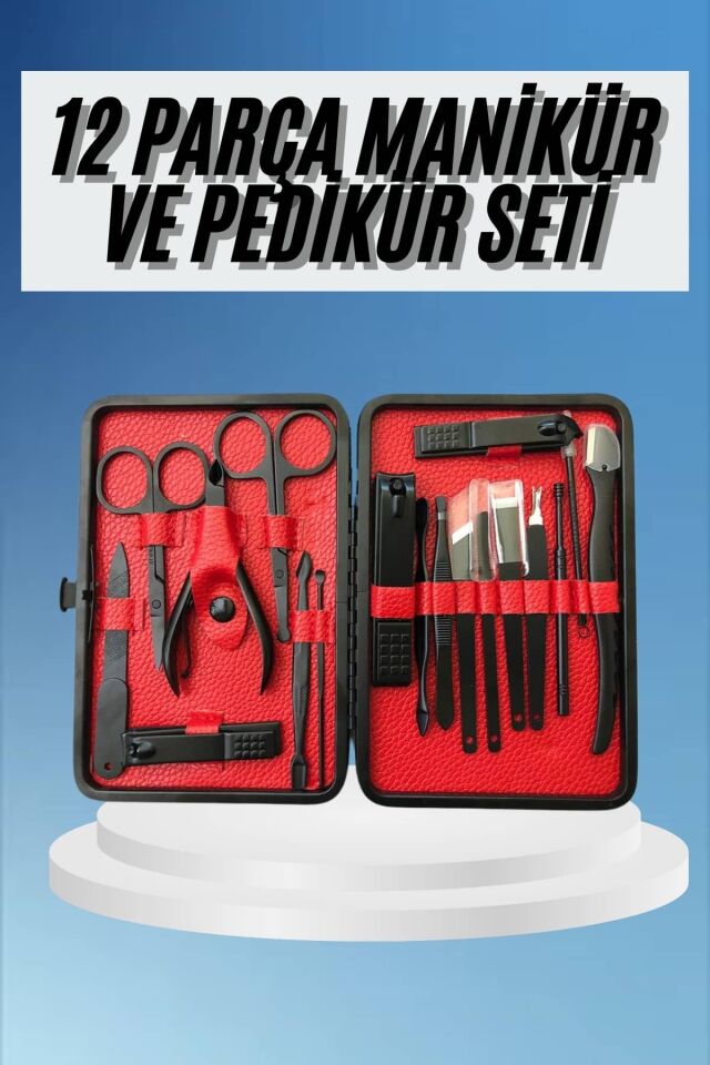 Deri Çantalı Siyah Paslanmaz Çelik 17 Parça Manikür Pedikür Seti - Lisinya