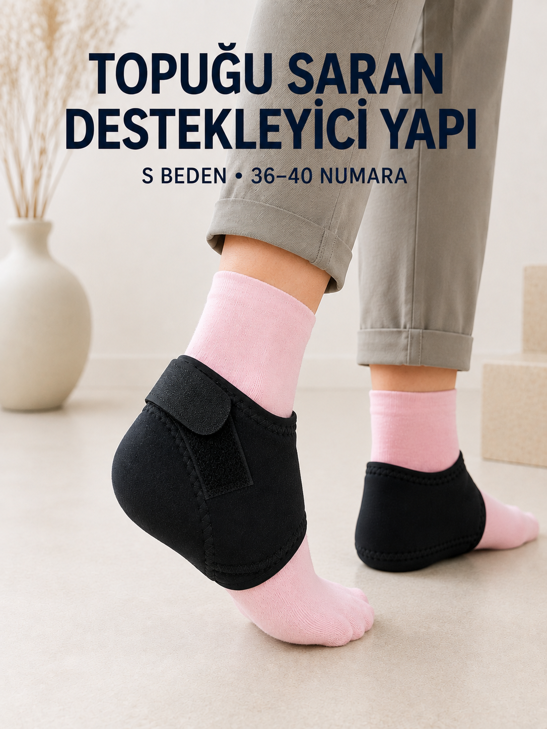 Topuk Destek Çorabı S Beden 36-40 Ayarlanabilir Cırtlı Günlük Kullanım - Lisinya