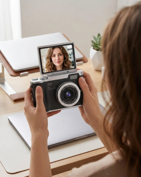 Kompakt 4K Dijital Kamera 48 MP Sensör 8X Zoom Flip Ekran Vlog ve Selfie Uyumlu