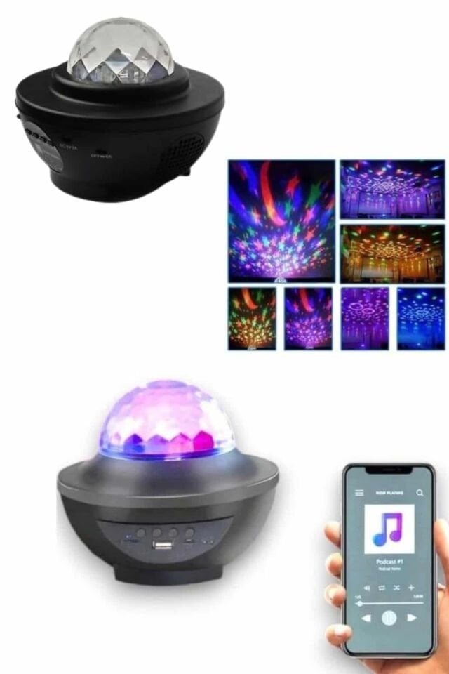 Masa ve Gece Lambası Renkli Projektör Işıklı Disko Topu Bluetooth Hoparlör - Lisinya