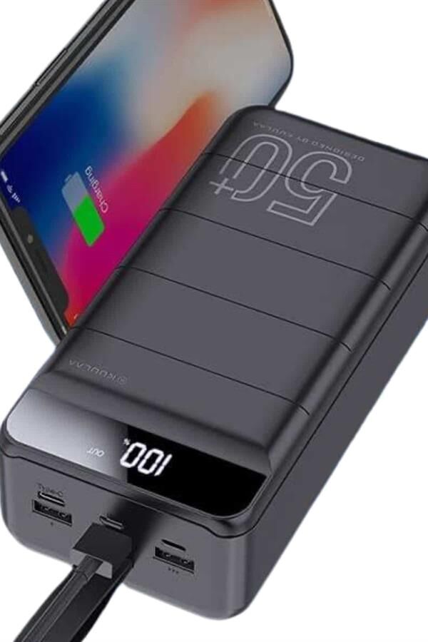 Taşınabilir Powerbank 50.000 mAh 4 Girişli Hızlı Şarj Led Göstergeli Fenerli Şarj - Lisinya